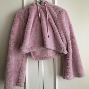 Cropped pink fluffy sweater